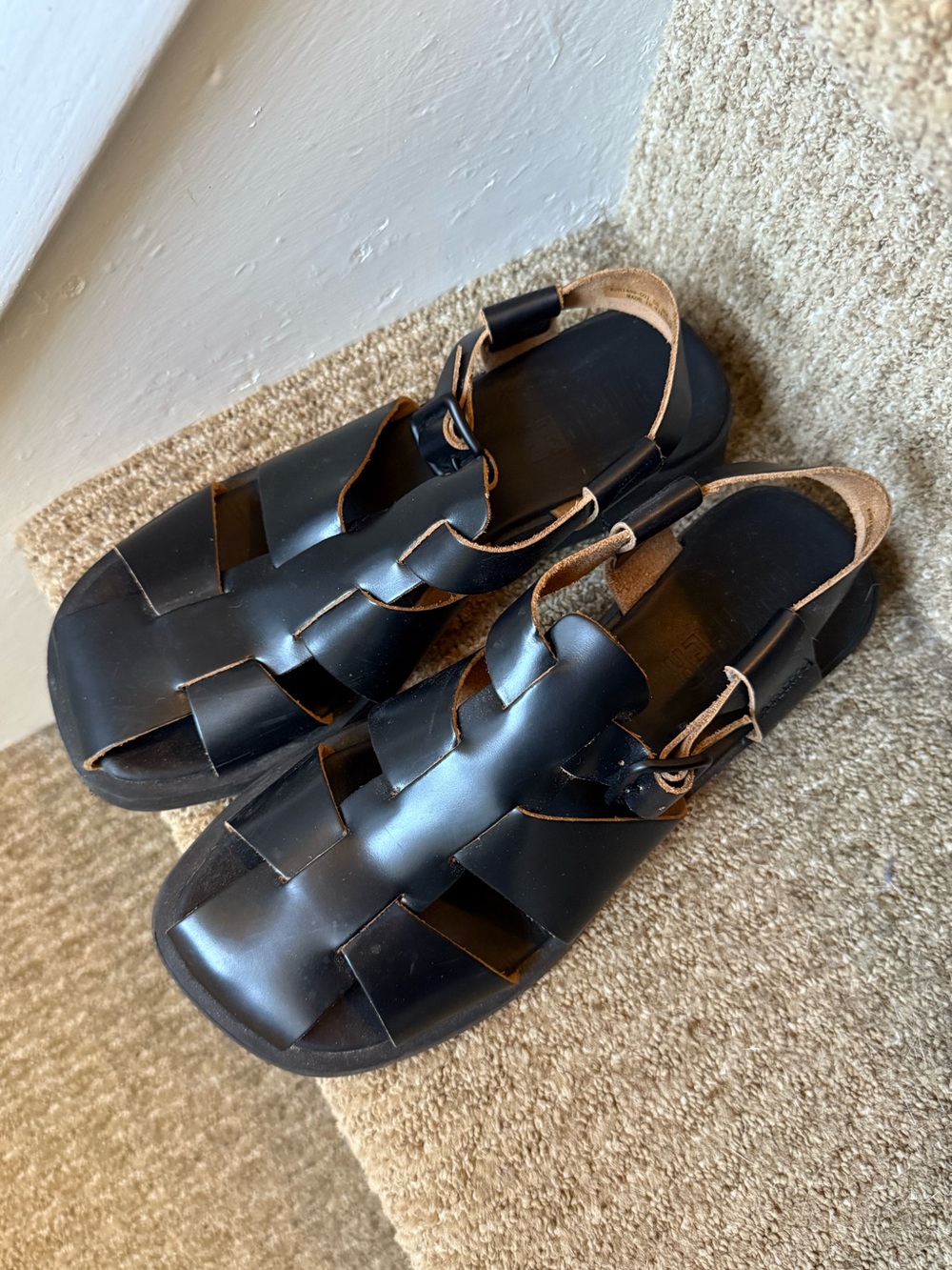 Camper Dana Black Leather Fisherman Sandals